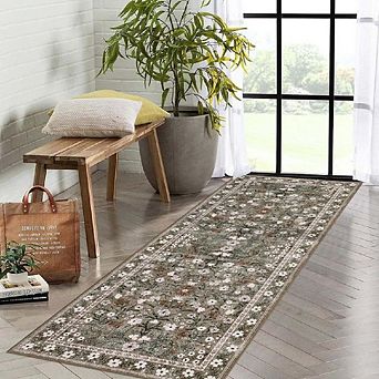 Vintage Boho Mottled Flower Rug, Washable Non-Shedding Low-Pile Carpet for Living Room, Bedroom