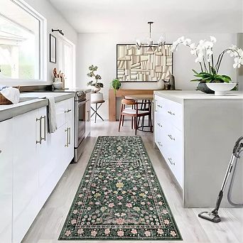 Vintage Boho Mottled Flower Rug, Washable Non-Shedding Low-Pile Carpet for Living Room, Bedroom