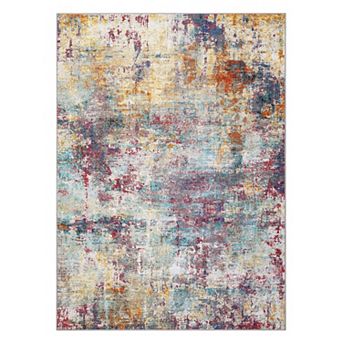 Abstract Pattern Washable Area Rug - Soft Durable Indoor Carpet for Home Spaces