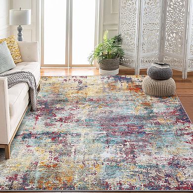 Abstract Pattern Washable Area Rug - Soft Durable Indoor Carpet for Home Spaces