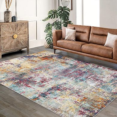 Abstract Pattern Washable Area Rug - Soft Durable Indoor Carpet for Home Spaces