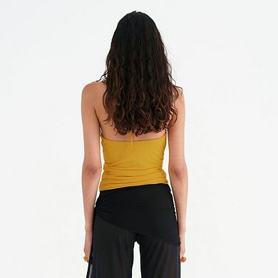 Women's Summer Halter Cami Tops Spaghetti Strap Ruched Tank Going Out Crop Mesh Backless Shirt