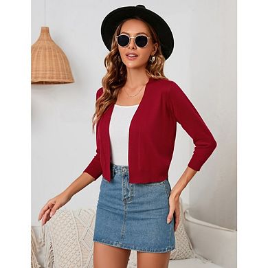 Women's Casual 3/4 Sleeve Cropped Cardigans Sweaters Jackets Open Front Short Shrugs for Dresses