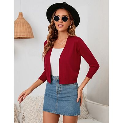 Women's Casual 3/4 Sleeve Cropped Cardigans Sweaters Jackets Open Front  Short Shrugs for Dresses