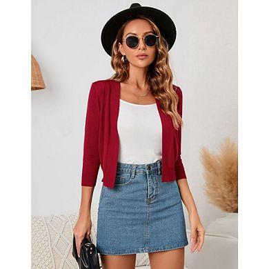 Women's Casual 3/4 Sleeve Cropped Cardigans Sweaters Jackets Open Front Short Shrugs for Dresses