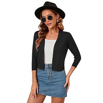 Women's Casual 3/4 Sleeve Cropped Cardigans Sweaters Jackets Open Front Short Shrugs for Dresses