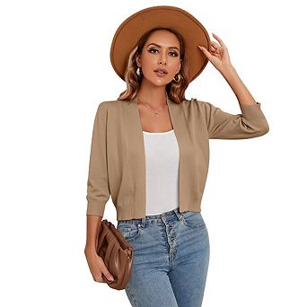 Women's Casual 3/4 Sleeve Cropped Cardigans Sweaters Jackets Open Front Short Shrugs for Dresses