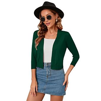 Women's Casual 3/4 Sleeve Cropped Cardigans Sweaters Jackets Open Front Short Shrugs for Dresses