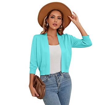 Women's Casual 3/4 Sleeve Cropped Cardigans Sweaters Jackets Open Front Short Shrugs for Dresses