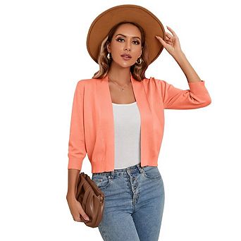 Women's Casual 3/4 Sleeve Cropped Cardigans Sweaters Jackets Open Front Short Shrugs for Dresses