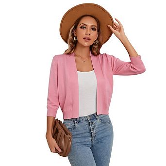 Women's Casual 3/4 Sleeve Cropped Cardigans Sweaters Jackets Open Front Short Shrugs for Dresses