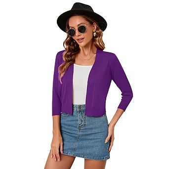 Women's Casual 3/4 Sleeve Cropped Cardigans Sweaters Jackets Open Front Short Shrugs for Dresses