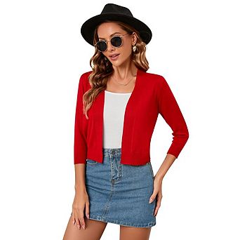 Women's Casual 3/4 Sleeve Cropped Cardigans Sweaters Jackets Open Front Short Shrugs for Dresses