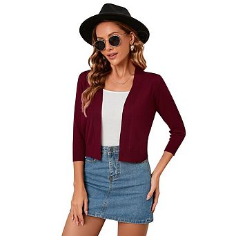 Women's Casual 3/4 Sleeve Cropped Cardigans Sweaters Jackets Open Front Short Shrugs for Dresses