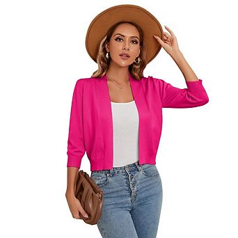 Women's Casual 3/4 Sleeve Cropped Cardigans Sweaters Jackets Open Front Short Shrugs for Dresses