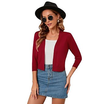 Women's Casual 3/4 Sleeve Cropped Cardigans Sweaters Jackets Open Front Short Shrugs for Dresses