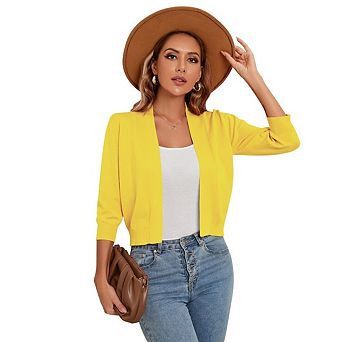 Women's Casual 3/4 Sleeve Cropped Cardigans Sweaters Jackets Open Front Short Shrugs for Dresses