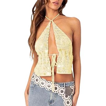 Women's Y2k Halter Top Tie Front Sequin Rave Party Going Out Tops