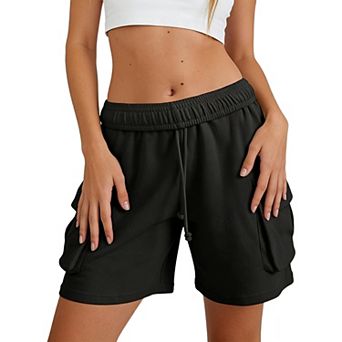 Women's Cargo Sweat Shorts with Pockets - Elastic High Waisted Drawstring Casual Lounge Shorts