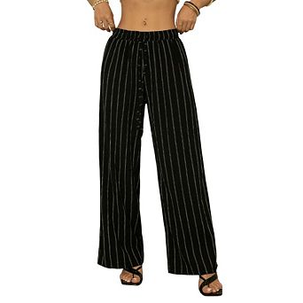 Women's Striped High Waist Tie Front Drawstring Palazzo Pants