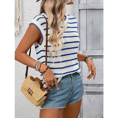 Women's Striped Vest Crew Neck Sleeveless Pullover Tank Top Lightweight Casual Going Out Tops