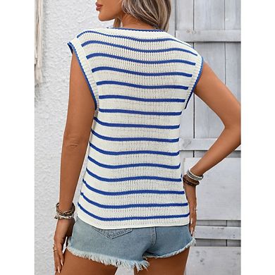 Women's Striped Vest Crew Neck Sleeveless Pullover Tank Top Lightweight Casual Going Out Tops