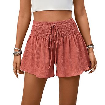 Women's Smocked Waist Flowy Shorts Drawstring High Waist Casual Summer Shorts
