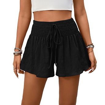 Women's Double Layer Ruffle Shorts Drawstring Elastic Waist Casual Summer Shorts