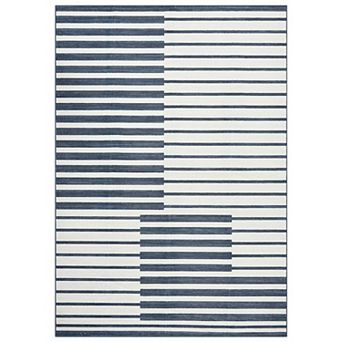 Machine Washable Stripe Area Rug, Non-Slip Neutral Floor Carpet for Living Room, Bedroom