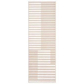 Machine Washable Stripe Area Rug, Non-Slip Neutral Floor Carpet for Living Room, Bedroom
