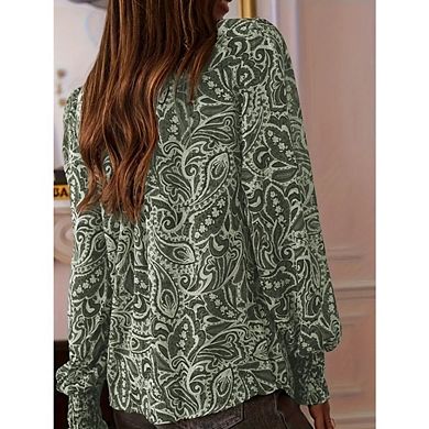 Women's Boho Long Sleeve Blouse V Neck Paisley Top Shirt for Work Beach