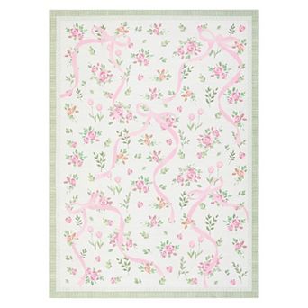 Floral Washable Area Rug for Living Room, Botanical Print Carpet Indoor Farmhouse