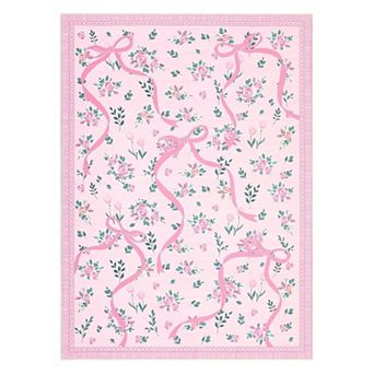 Floral Washable Area Rug for Living Room, Botanical Print Carpet Indoor Farmhouse