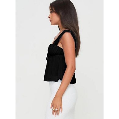 Women's Tie Front Tank Tops Square Neck Sleeveless Solid Color Crop Top