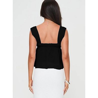 Women's Tie Front Tank Tops Square Neck Sleeveless Solid Color Crop Top