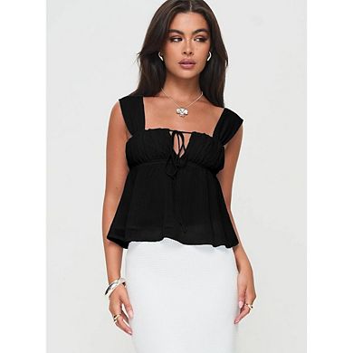 Women's Tie Front Tank Tops Square Neck Sleeveless Solid Color Crop Top