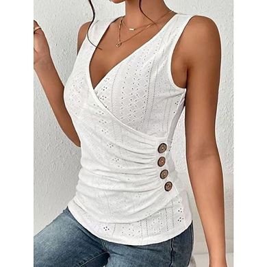 Women's V Neck Tank Tops Solid Color Sleeveless Wrap Tops Fitted Ruched T Shirts