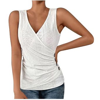 Women's V Neck Tank Tops Solid Color Sleeveless Wrap Tops Fitted Ruched T Shirts