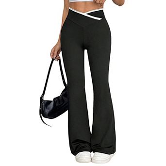 Women's Crossover Flare Pants with Pockets - Yoga Bootcut Pants for Women, High Waisted Dress Pants