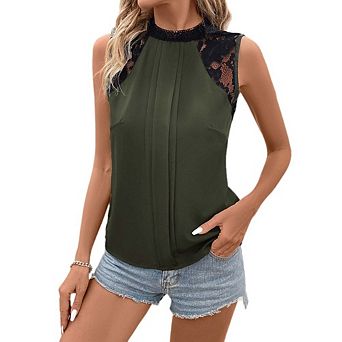 Women's Sleeveless Tops Lace Floral Casual Elegant Loose Blouses Tank Shirts
