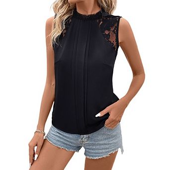 Women's Sleeveless Tops Lace Floral Casual Elegant Loose Blouses Tank Shirts