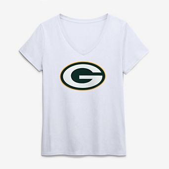 Women's Logo Athletic White Green Bay Packers Primary Logo V-Neck T-Shirt