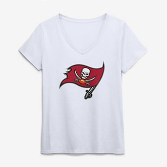 Women's Logo Athletic White Tampa Bay Buccaneers Primary Logo V-Neck T-Shirt