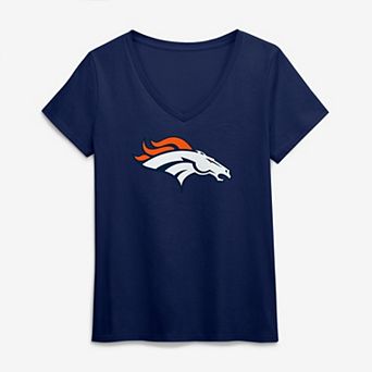 Women's Logo Athletic Navy Denver Broncos Primary Logo V-Neck T-Shirt