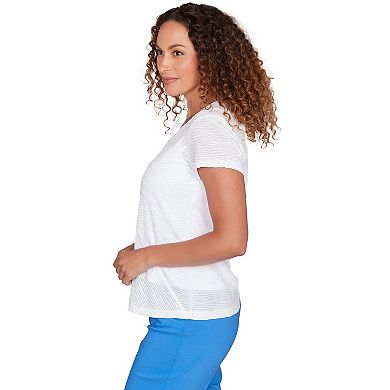 Hearts of Palm Women's Smooth Sailing Solid Wavy Stripe Short Sleeve Top With Embellishment