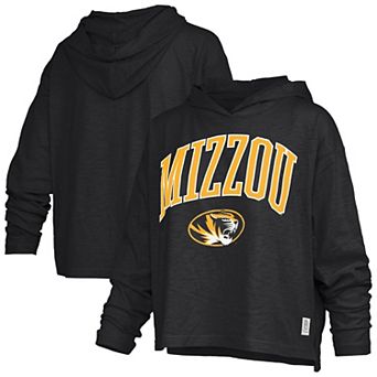 Women's Pressbox Black Missouri Tigers Nelson Arch Over Logo Long Sleeve Hooded Slub T-Shirt