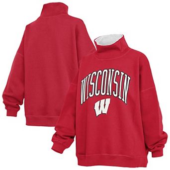 Women's Pressbox Red Wisconsin Badgers Oversized Mock Neck Sweatshirt