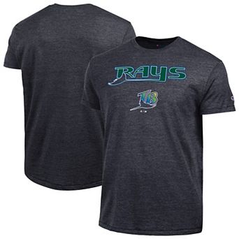 Men's Champion Black Tampa Bay Rays Cooperstown Wordmark Lockup Tri-Blend T-Shirt