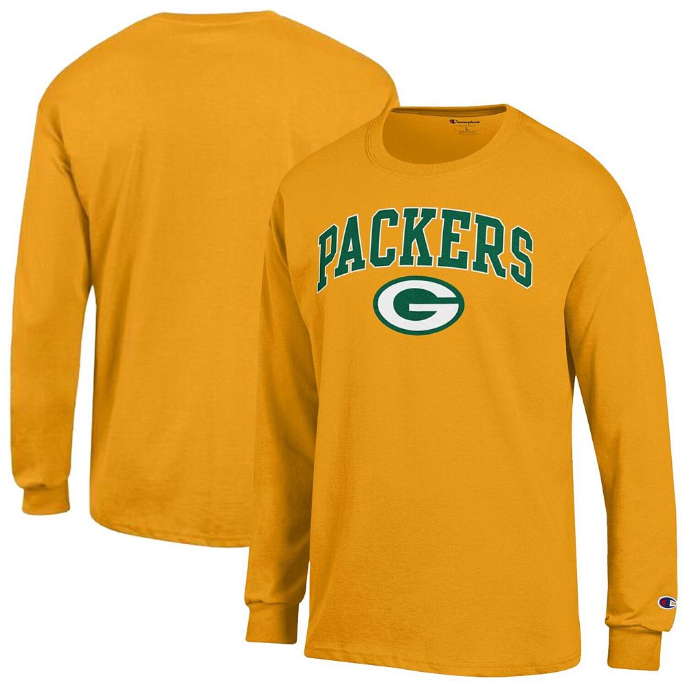 Men's Champion Gold Green Bay Packers Arch Over Logo Long Sleeve T-Shirt