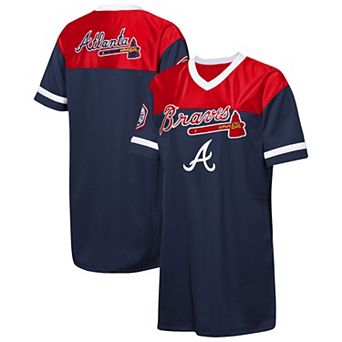 Girls Youth Outerstuff Navy Atlanta Braves Big League Cheer V-Neck T-Shirt Dress